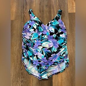 TRIMSHAPER Womens 22W Slimming Tummy Control Swimsuit Tropical Floral Multicolor